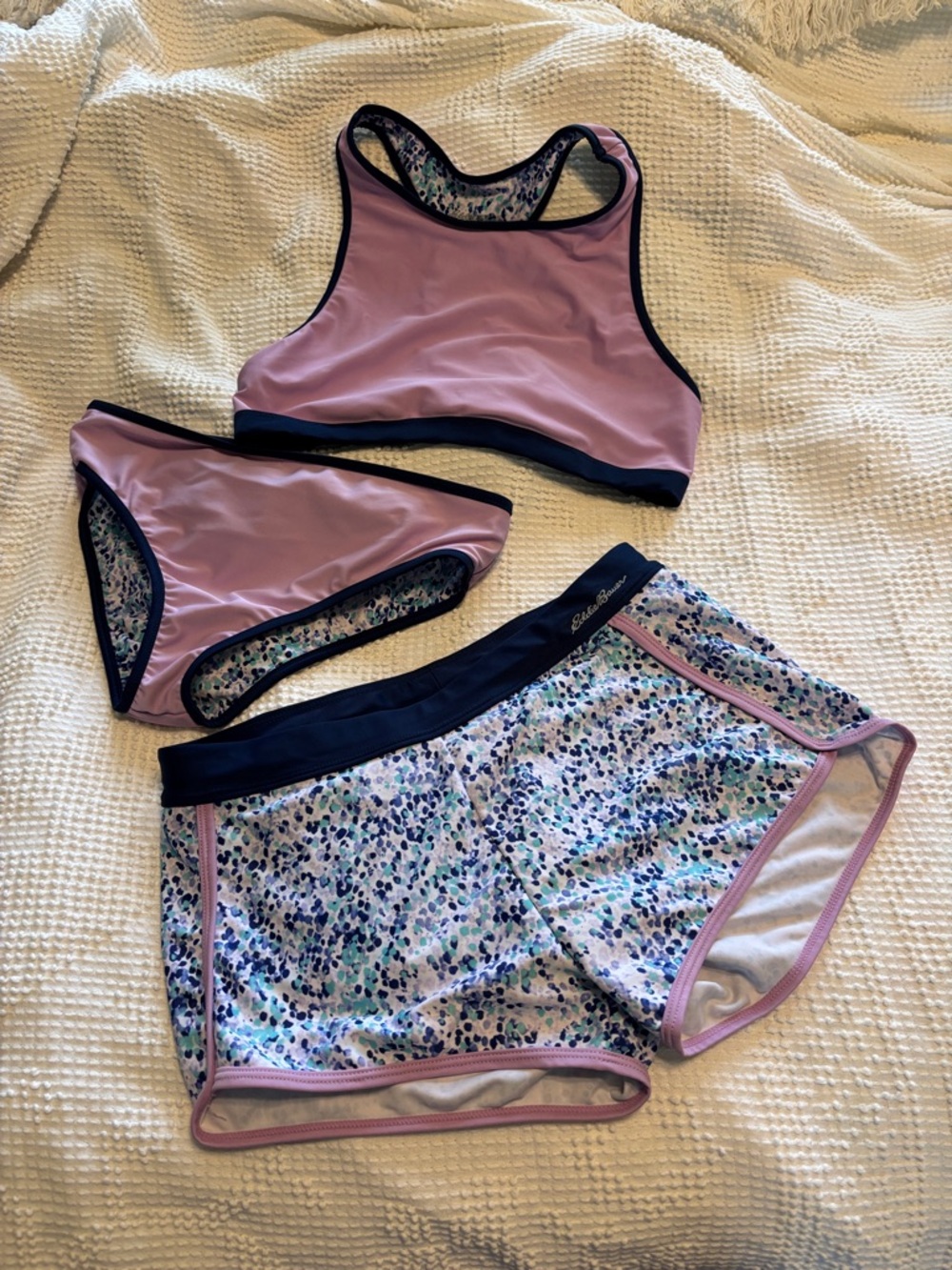 Eddie Bauer Girls Purple and Navy 3-Piece Reversible Swim Set